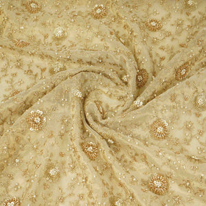 Golden floral Cutdana Sequins embroidery Kanjivaram Silk Fabric TFS-31783 - TradeUNO