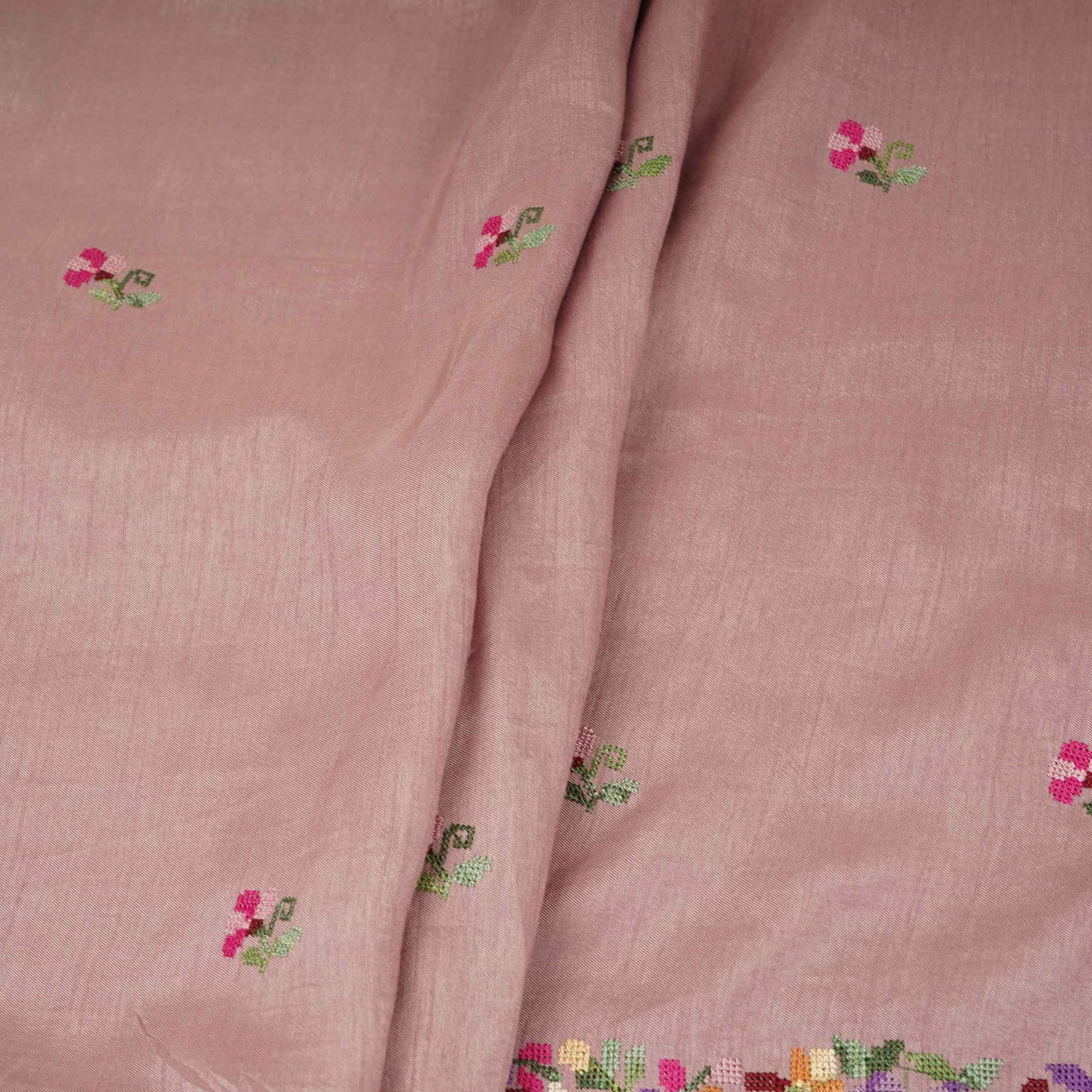 Dusty Mauve Parsi Gara embroidery Raw Silk Fabric VFS-31517