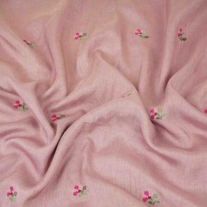 Dusty Mauve Parsi Gara embroidery Raw Silk Fabric VFS-31517 - TradeUNO