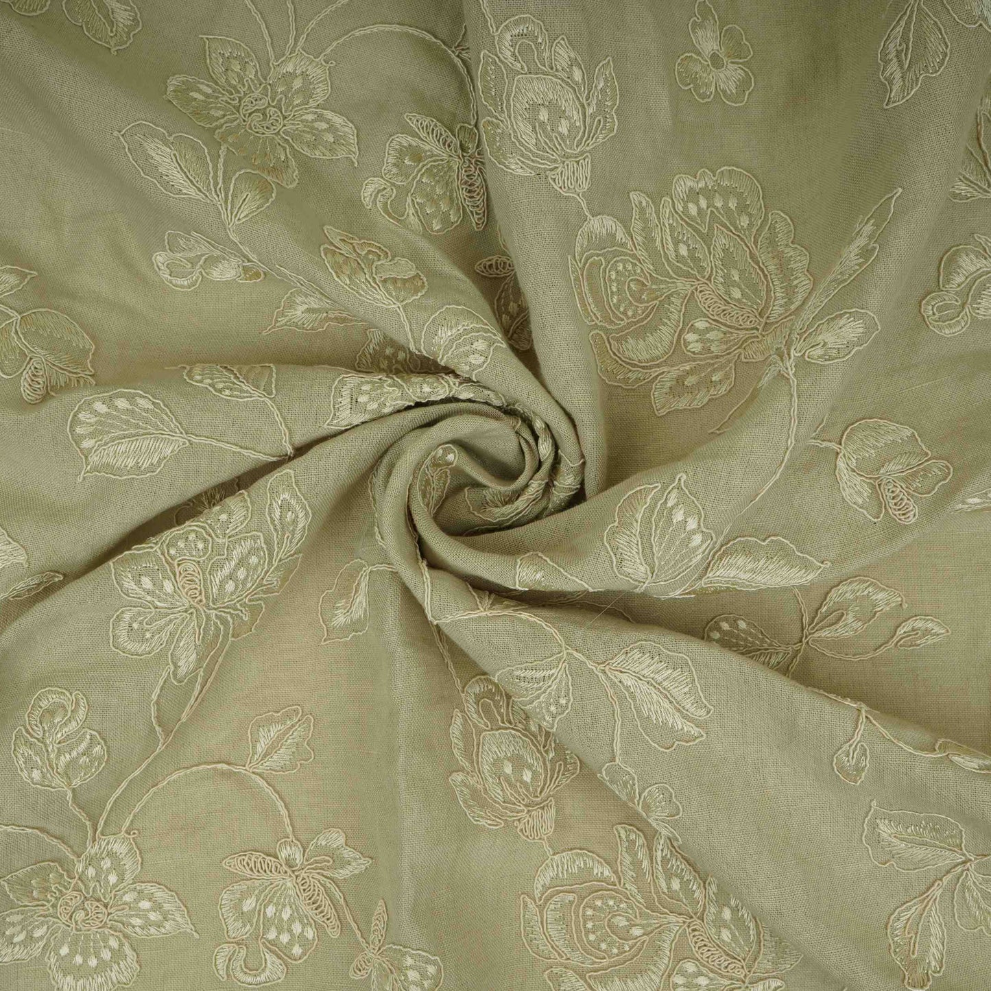 Light Grey floral embroidery Pure Linen Fabric GPF-32065