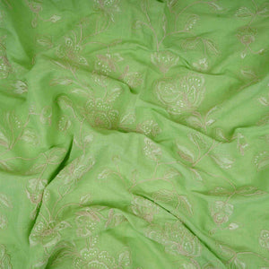 Green floral embroidery Pure Linen Fabric GPF-32067 - TradeUNO
