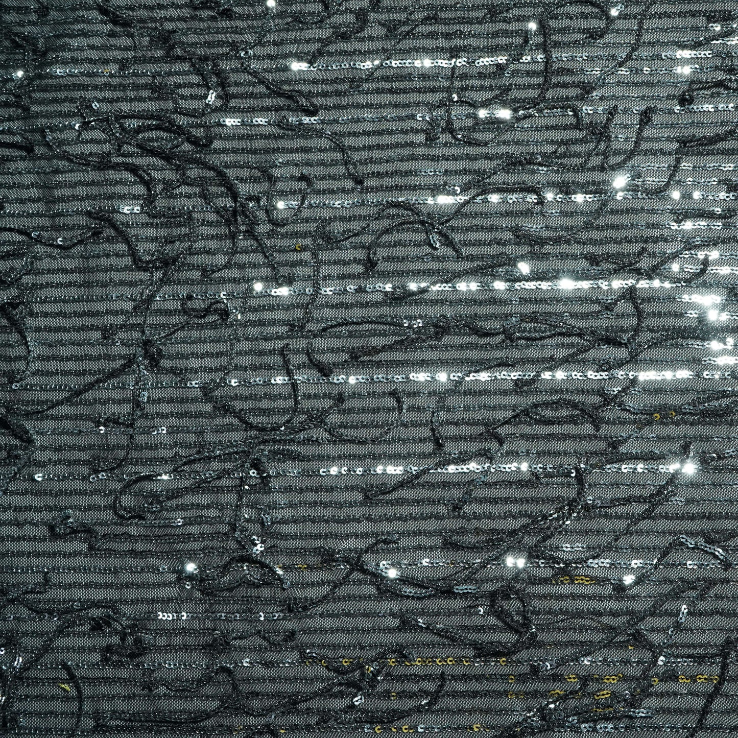 black with silver sequence embroidery net lycra fabric Net Fabric