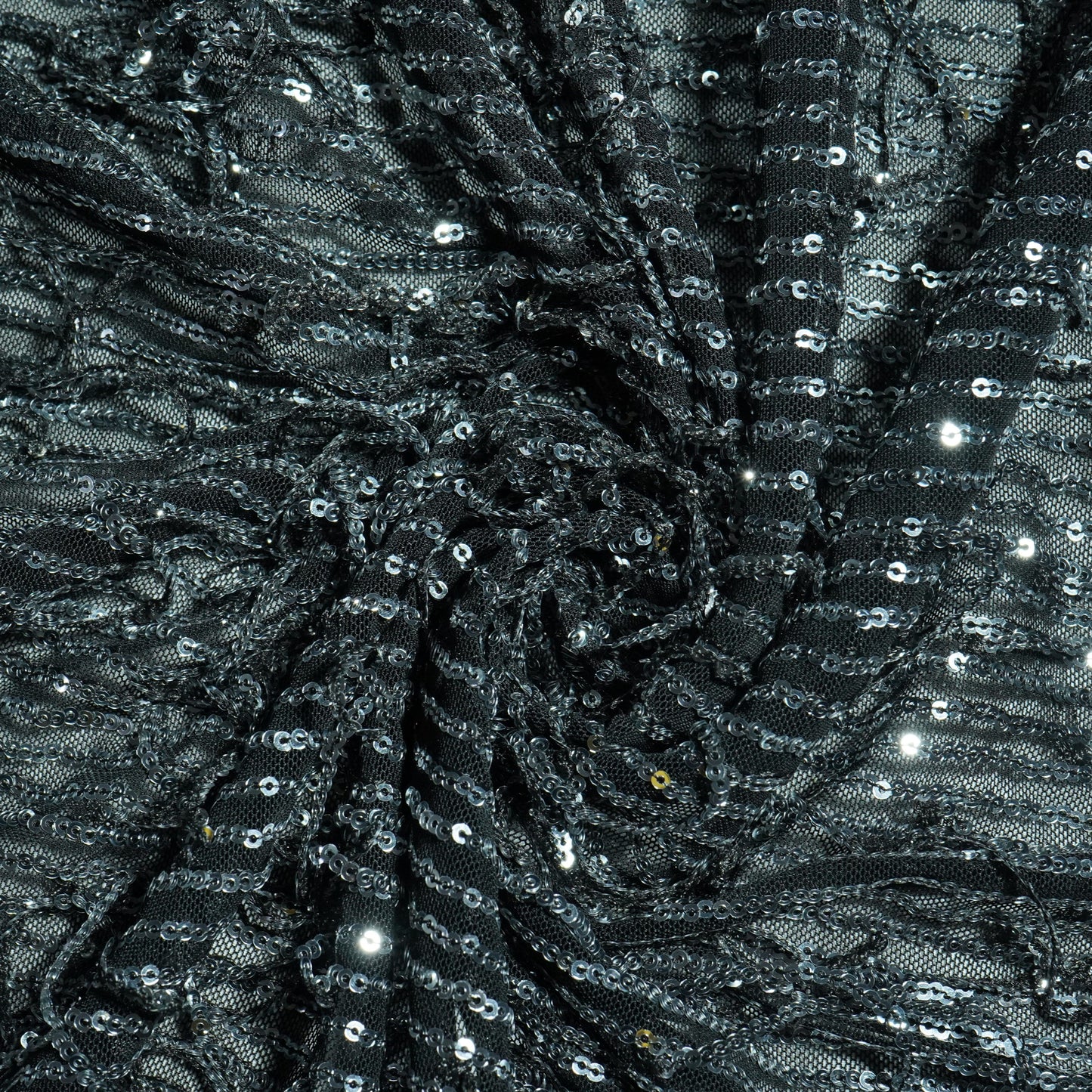 black with silver sequence embroidery net lycra fabric Net Fabric