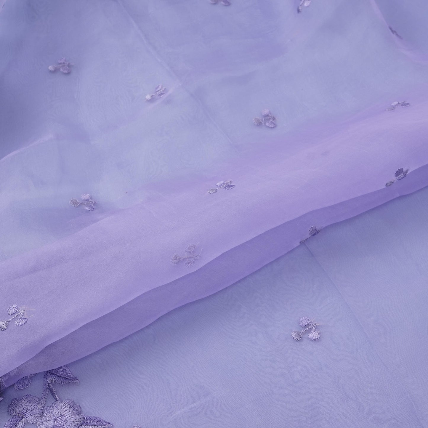 Lavender thread embroidery Pure 27gm Organza Fabric GPF-32073