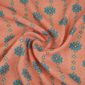 Coral Pink Abstract Print Cotton Linen Fabric GTS-30279 - TradeUNO