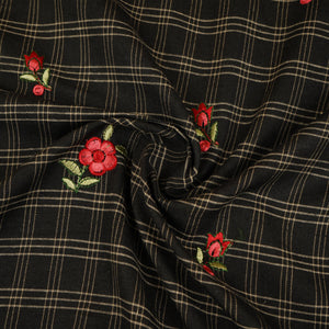 Black & White Check Floral Embroidery South Cotton Fabric GTS-30273 - TradeUNO