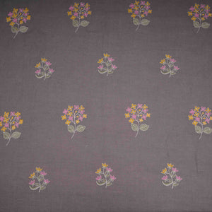 Grey floral thread embroidery Cotton Linen Fabric GPF-32097 - TradeUNO