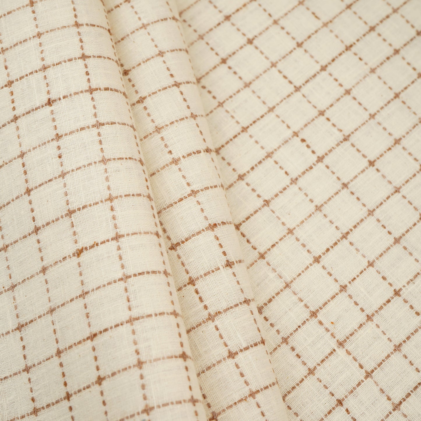Brown with Off White Check Linen Fabric RS-30228 - TradeUNO