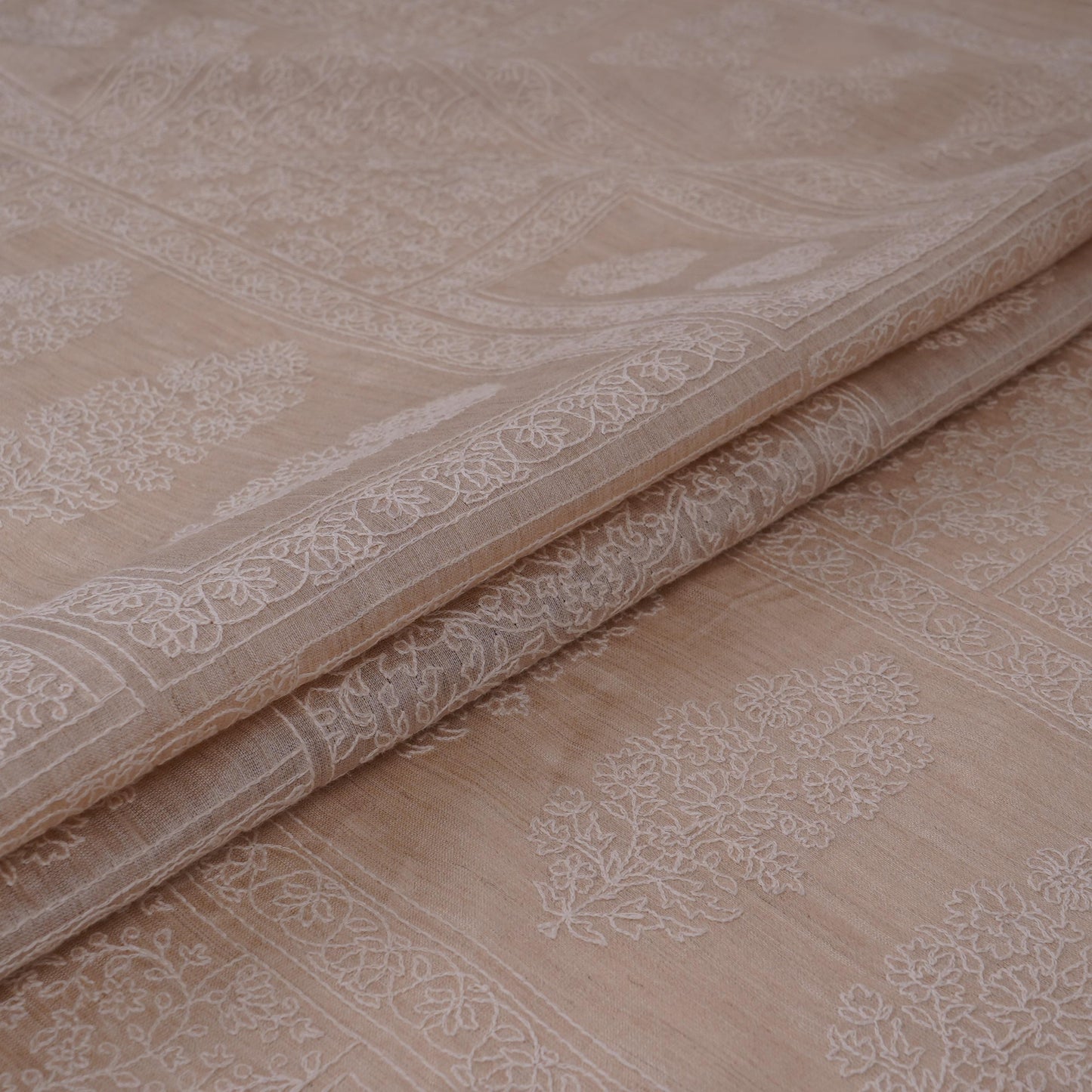 Beige thread embroidery Pure Munga Silk Fabric GPF-32095