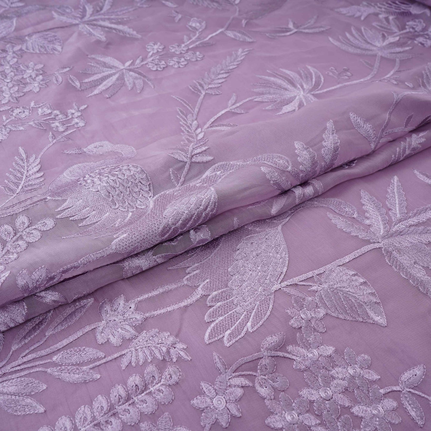 Lavender Parsi thread embroidery Organza Fabric GPF-32098