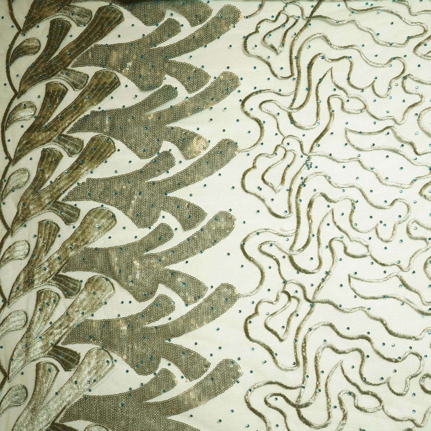 Sea Green Sequins Embroidery Net Fabric
