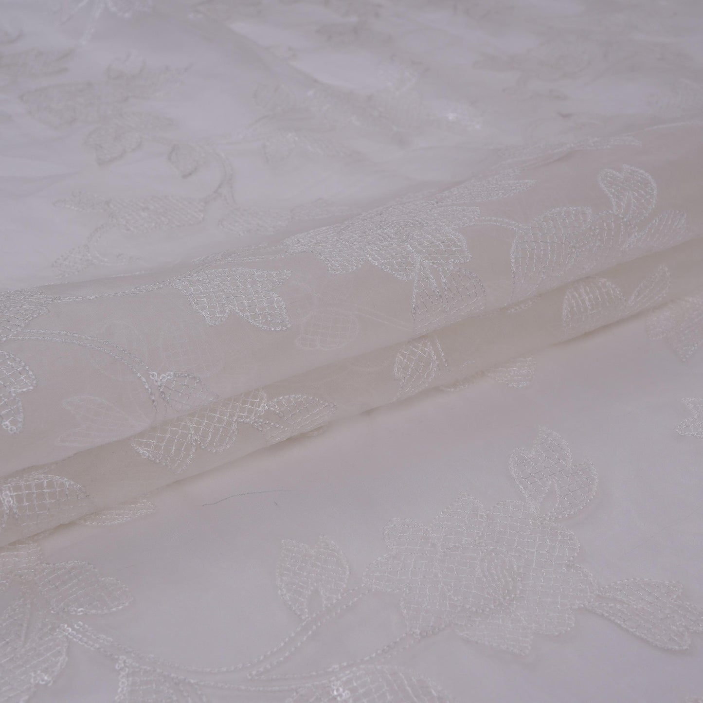White floral jaal embroidery Pure 27gm Organza Fabric GPF-32092