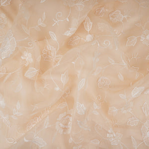 Peach floral thread & Sequins embroidery Pure 27gm Organza Fabric GPF-32087 - TradeUNO
