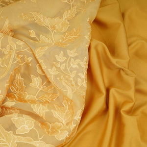 Yellow Parsi thread embroidery Organza Fabric GPF-32103 - TradeUNO