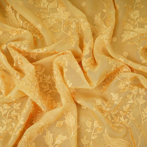 Yellow Parsi thread embroidery Organza Fabric GPF-32103 - TradeUNO