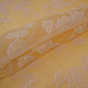 Yellow floral jaal embroidery Pure 27gm Organza Fabric GPF-32088 - TradeUNO