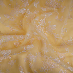 Yellow floral jaal embroidery Pure 27gm Organza Fabric GPF-32088 - TradeUNO