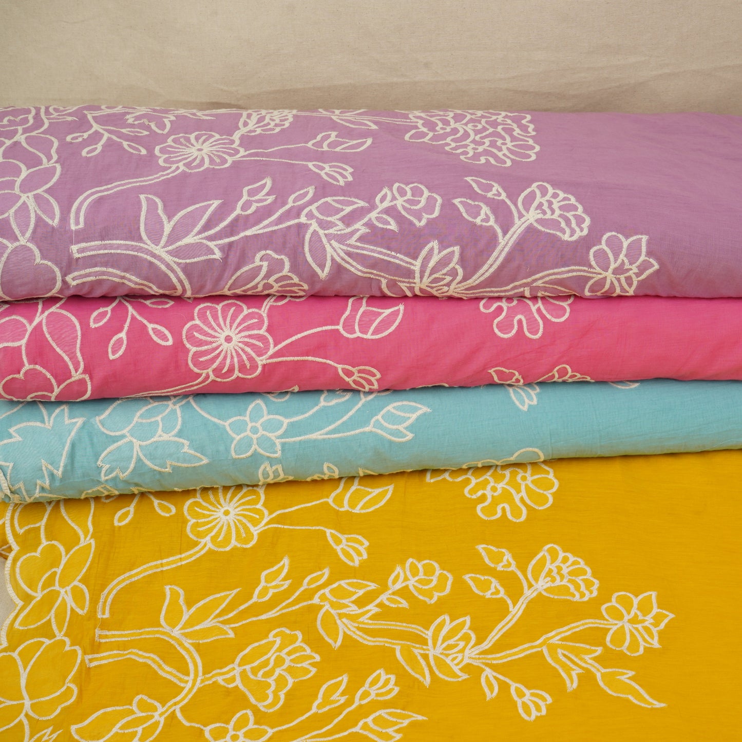 Light Purple Floral Applique 3D work Mul Chanderi Fabric DC-30259