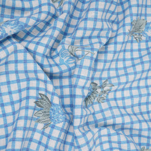 Blue floral Check print Linen Fabric DE-32131 - TradeUNO