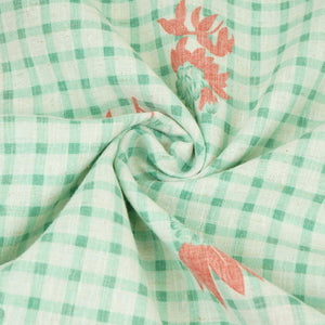 Green floral Check print Linen Fabric DE-32132 - TradeUNO
