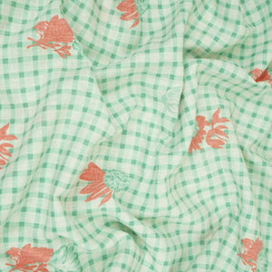 Green floral Check print Linen Fabric DE-32132 - TradeUNO