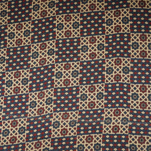 Cream & Blue Ajrakh with Kantha Print Cotton Fabric OG-30302 - TradeUNO