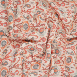Off White with Red ikat print Linen Fabric DE-32128 - TradeUNO