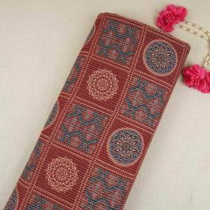 Maroon Ajrakh with Kantha Print Cotton Fabric OG-30426 - TradeUNO