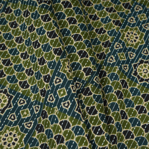Dark Blue Ajrakh with Kantha Print Cotton Fabric OG-30297 - TradeUNO