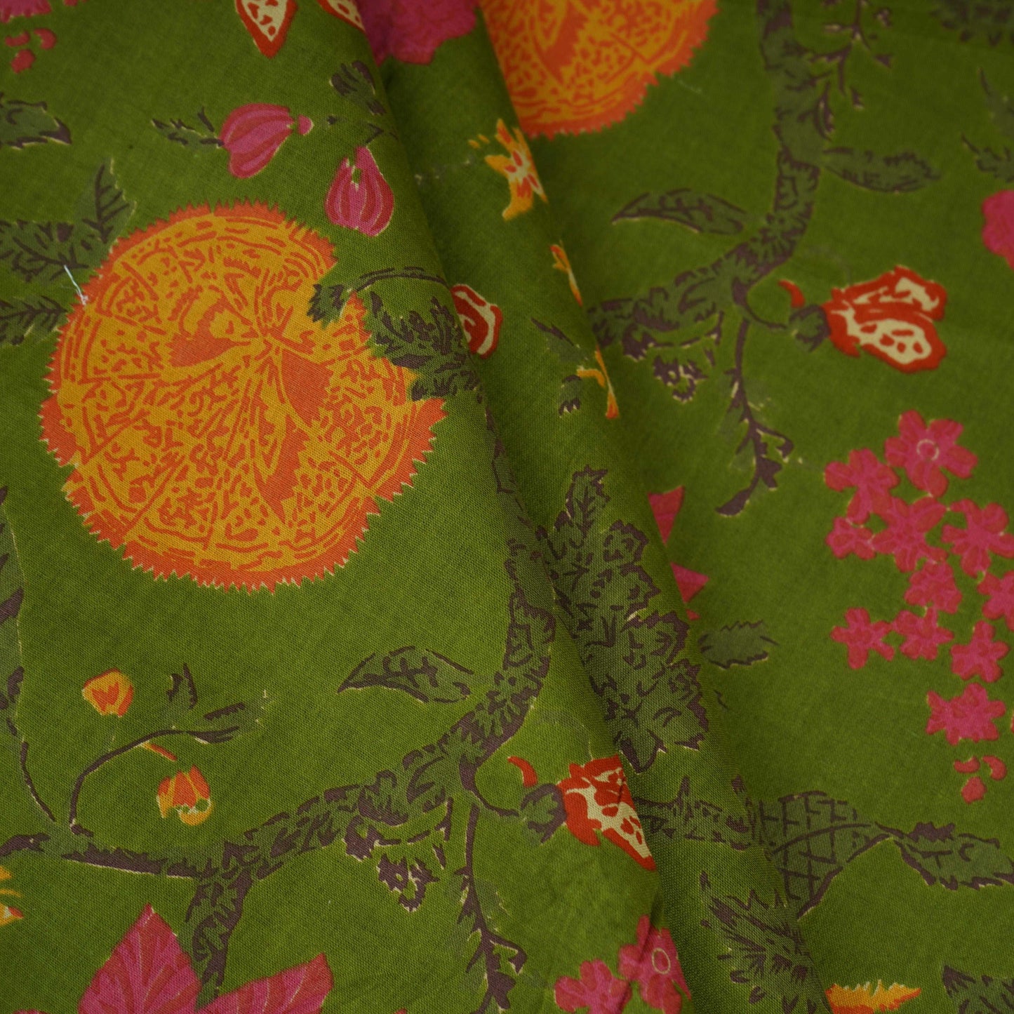 Green Floral Print Cotton Fabric OG-30414