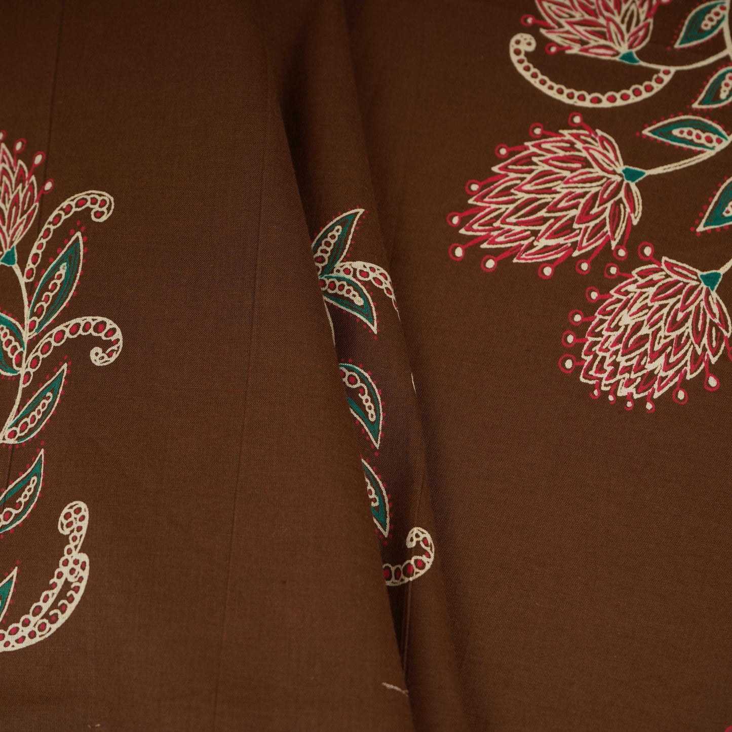 Brown with White Floral Print Cotton Fabric OG-30423