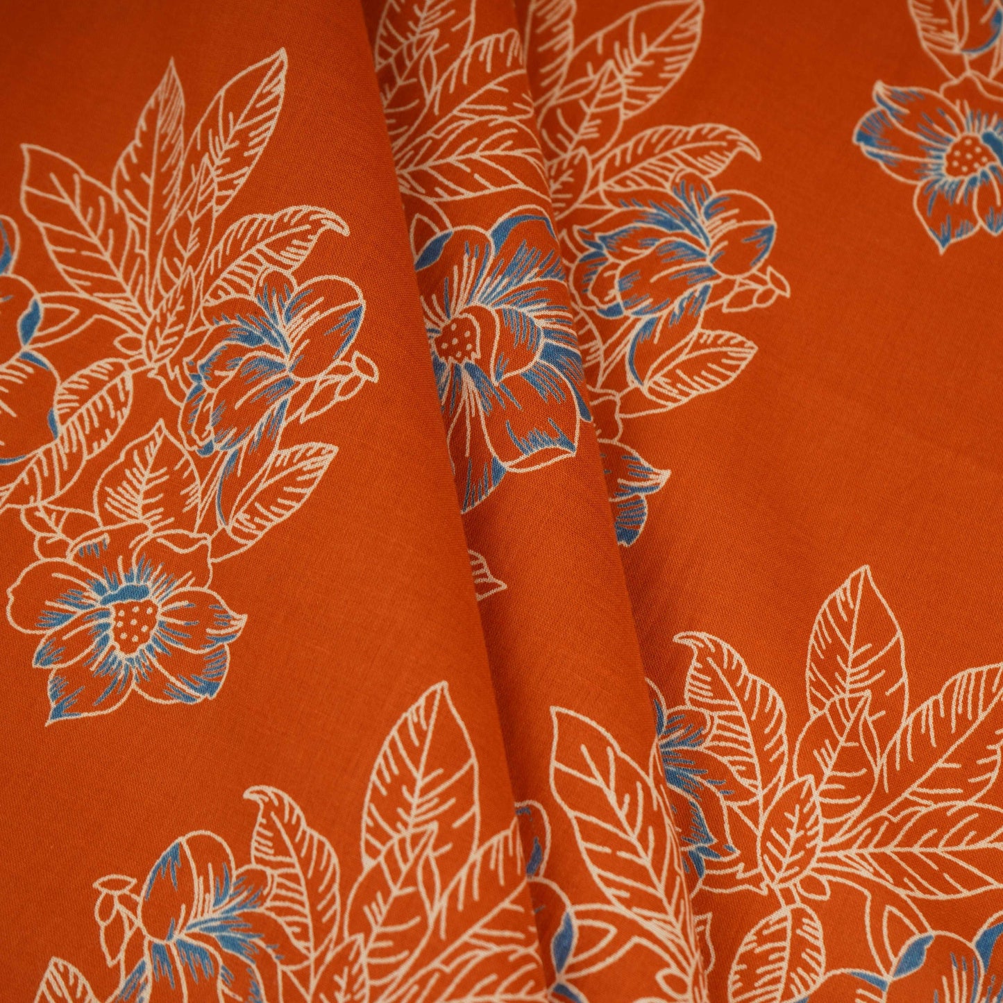 Orange Floral Print Cotton Fabric OG-30422