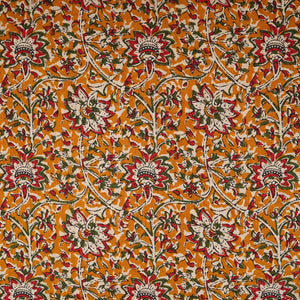 Yellow Kalamkari Print Cotton Fabric OG-30303 - TradeUNO