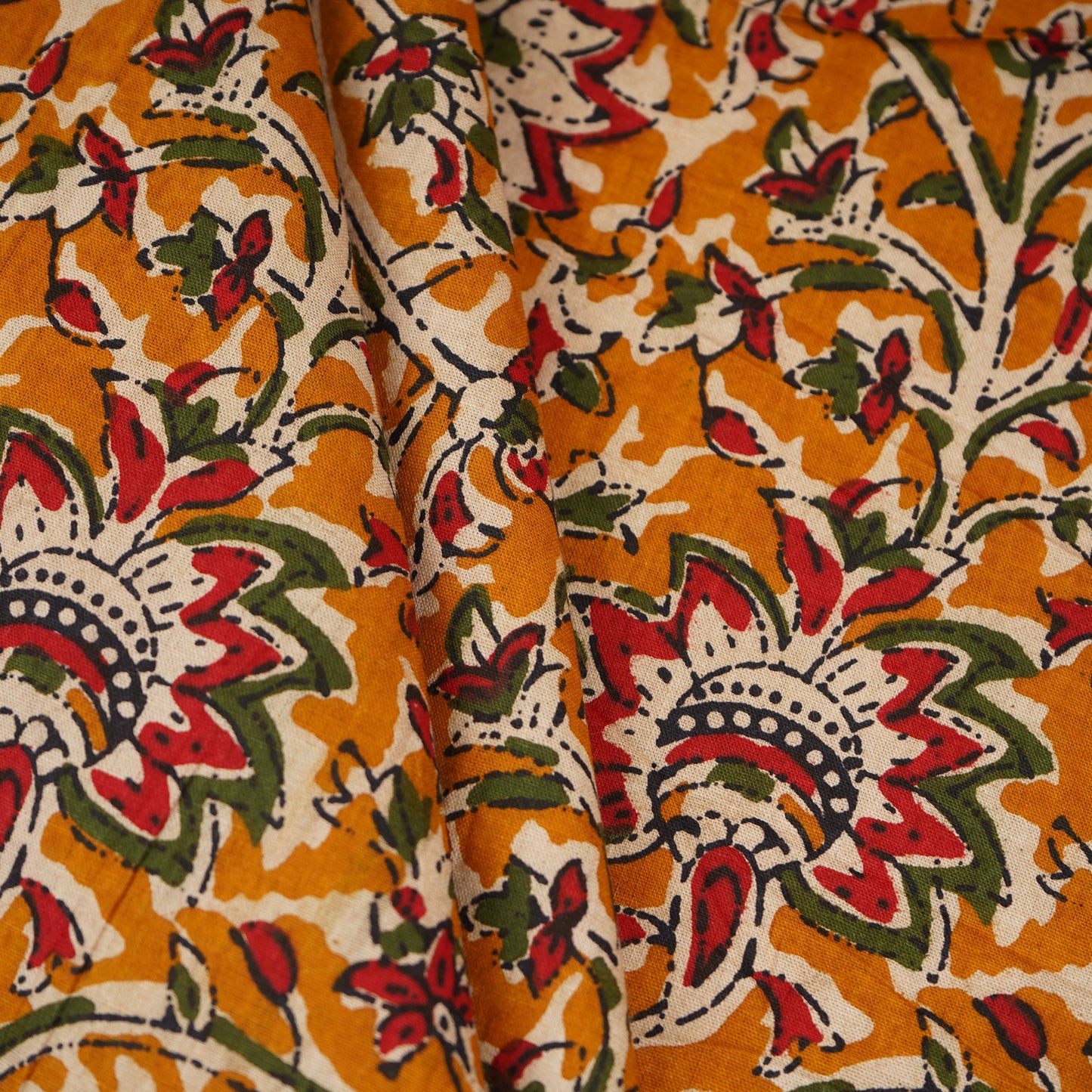 Yellow Kalamkari Print Cotton Fabric OG-30303