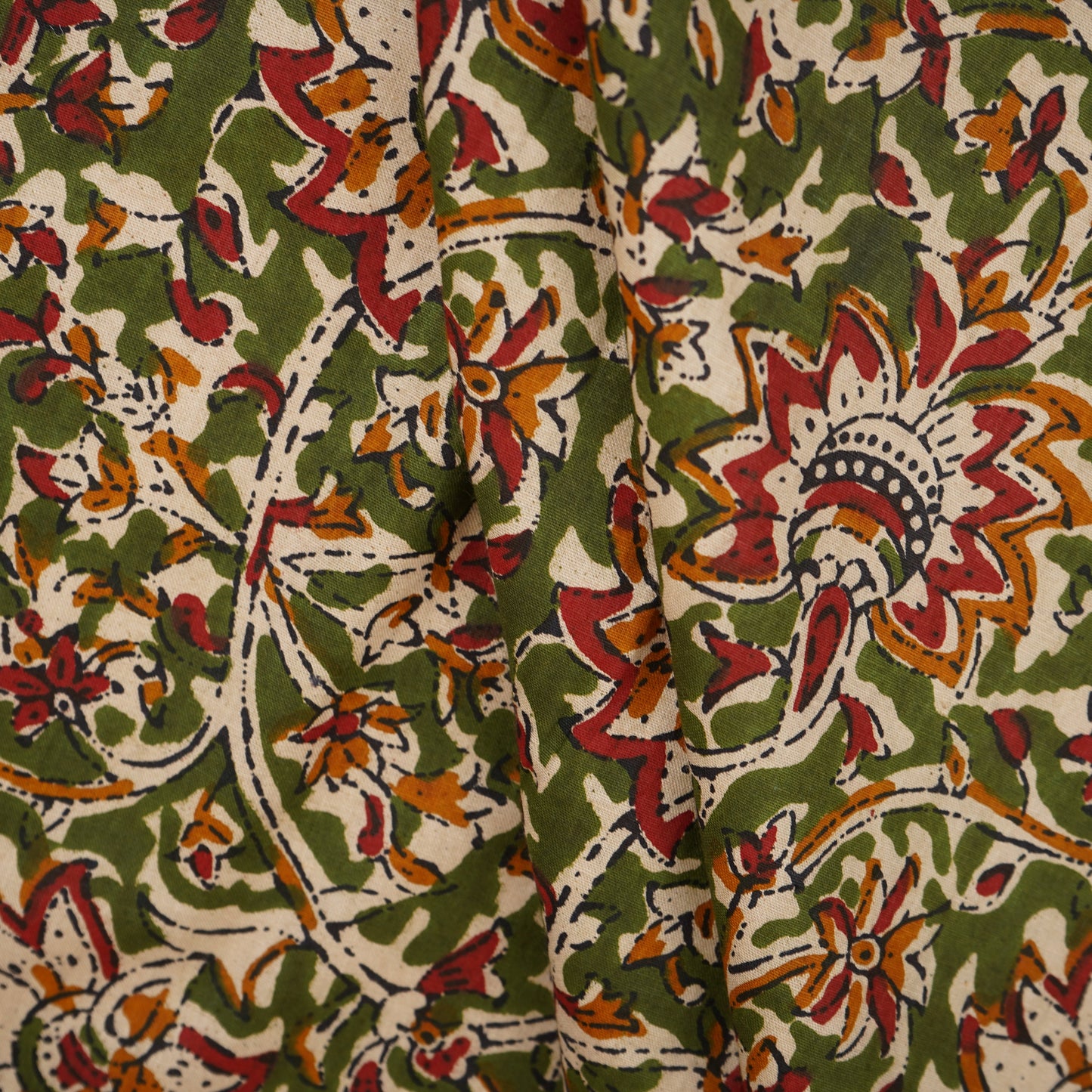 Green Kalamkari Print Cotton Fabric OG-30304 - TradeUNO