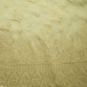 Gold Zari Paisley Border Work Tissue Organza Fabric