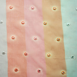 Multicolor Stripes Mirror Embroidery Orangza Fabric