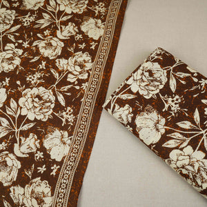 Brown & White Floral Print Cotton Fabric OG-30312 - TradeUNO