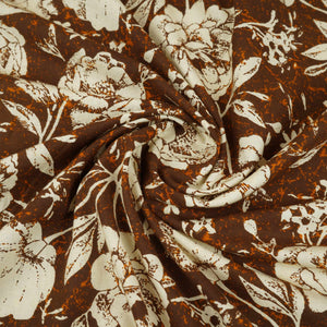 Brown & White Floral Print Cotton Fabric OG-30312 - TradeUNO