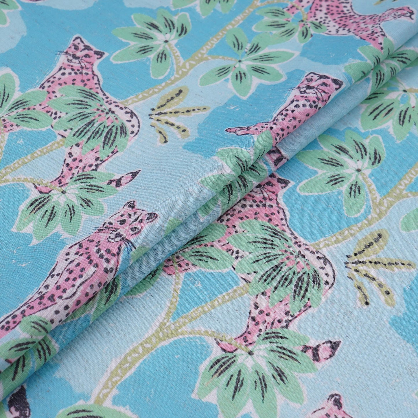 Sky Blue floral print Cotton Linen Fabric DE-32148