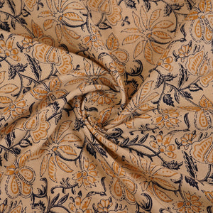 Cream & Yellow Floral Print Cotton Fabric OG-30310 - TradeUNO