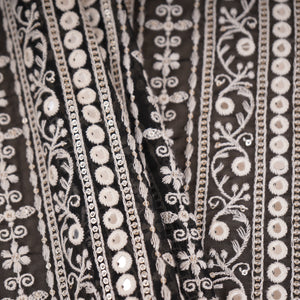 Black Chikankari Mirror Embroidery Georgette Fabric AT-30348 - TradeUNO