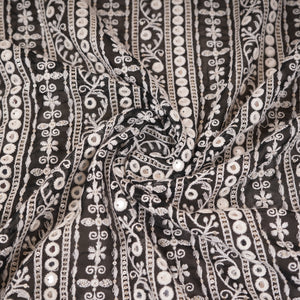 Black Chikankari Mirror Embroidery Georgette Fabric AT-30348 - TradeUNO