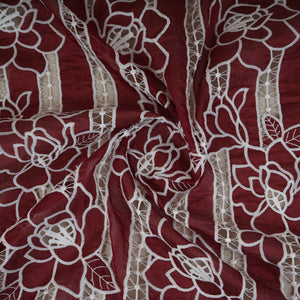 Maroon Schiffli Embroidery Chanderi Fabric CF-30429 - TradeUNO