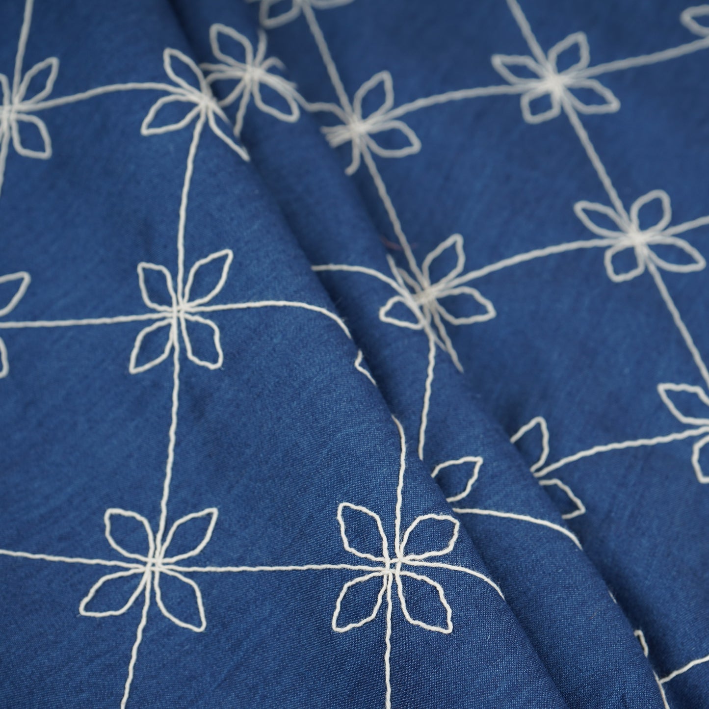 Blue Floral Embroidery Denim Fabric TF-30050