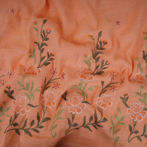 Peach floral embroidery Cotton Linen Fabric GPF-32250 - TradeUNO