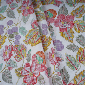 Off White Floral Print Cotton Satin Fabric PG-30394 - TradeUNO