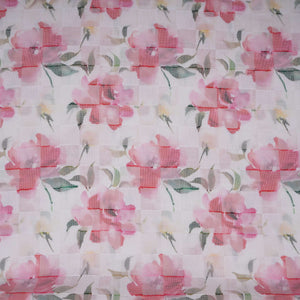 Pink & Green Dobby check floral print Cotton Linen Fabric DE-32140 - TradeUNO