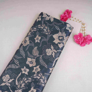 Black Floral Print Cotton Satin Fabric PG-30404 - TradeUNO