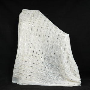 Off White Dyeable Mirror Embroidery Georgette Fabric AT-30350 - TradeUNO